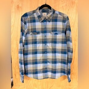 Ascend Women's M Trek ii Flannel Shirt Long Sleeve Button Down Top Blue Medium